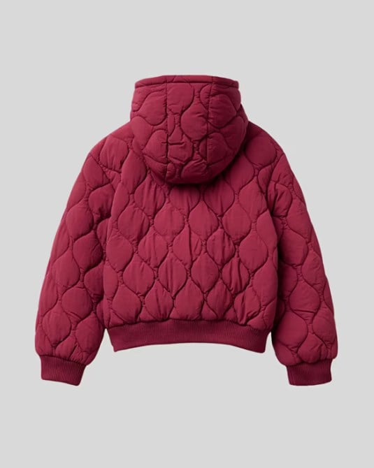 Benetton Kız Çocuk Kapüşonlu Kapitone Mont 6-14 Yaş BORDO