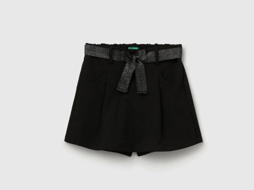 Benetton Kız Çocuk Kemer Detay Şort 6-14 Yaş SİYAH