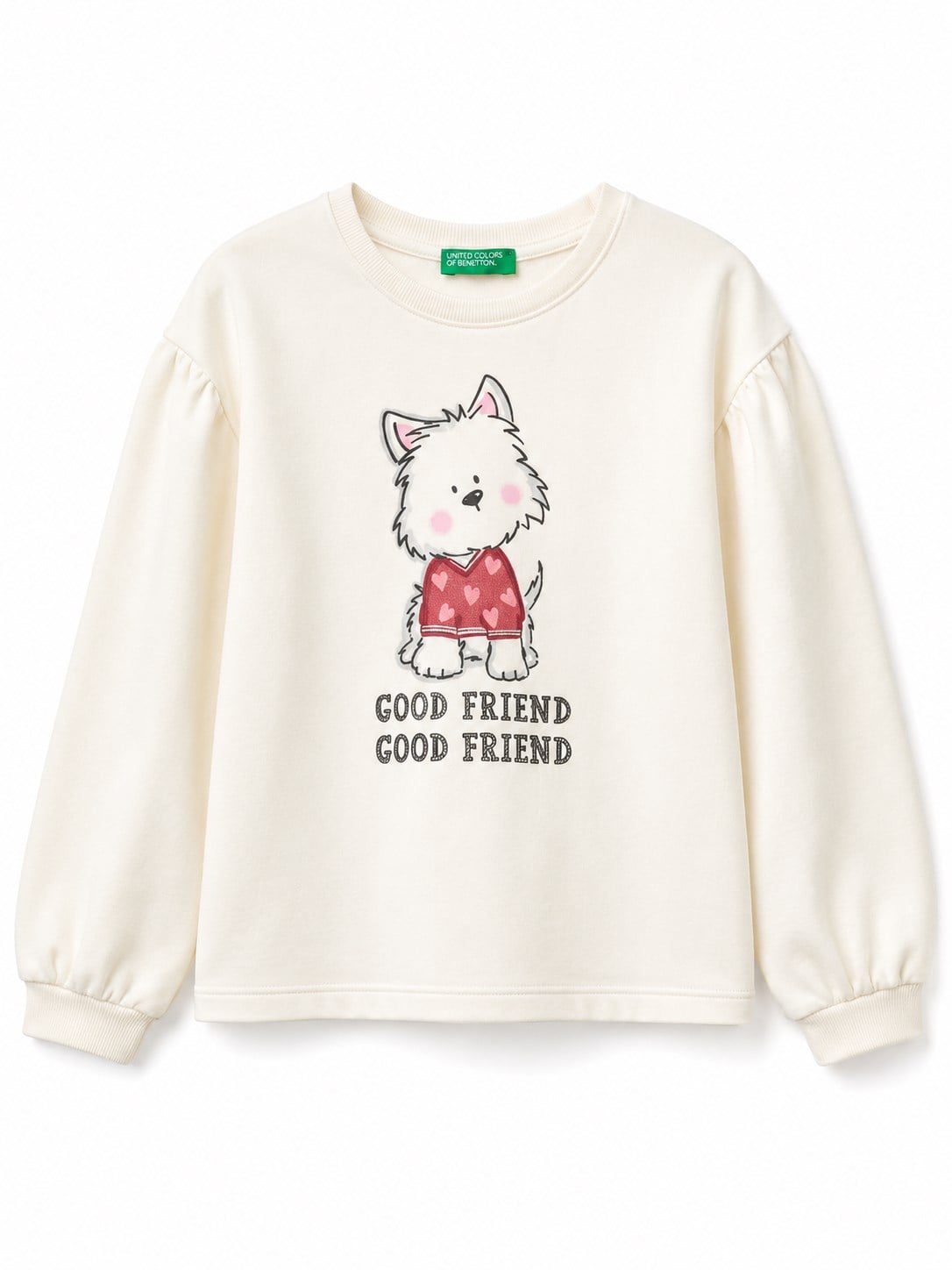 Benetton Kız Çocuk Köpek Desenli Pamuklu Sweatshirt 0-6 Yaş EKRU