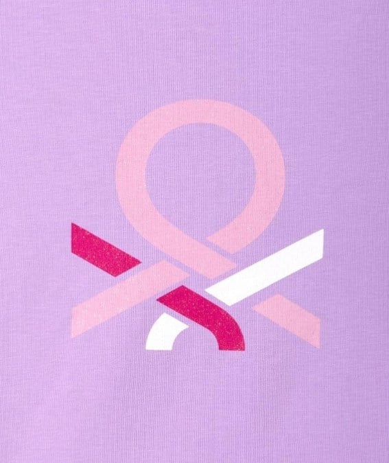 Benetton Kız Çocuk Logo Baskı Uzun Kollu  Tshirt 4-14 Yaş LİLA
