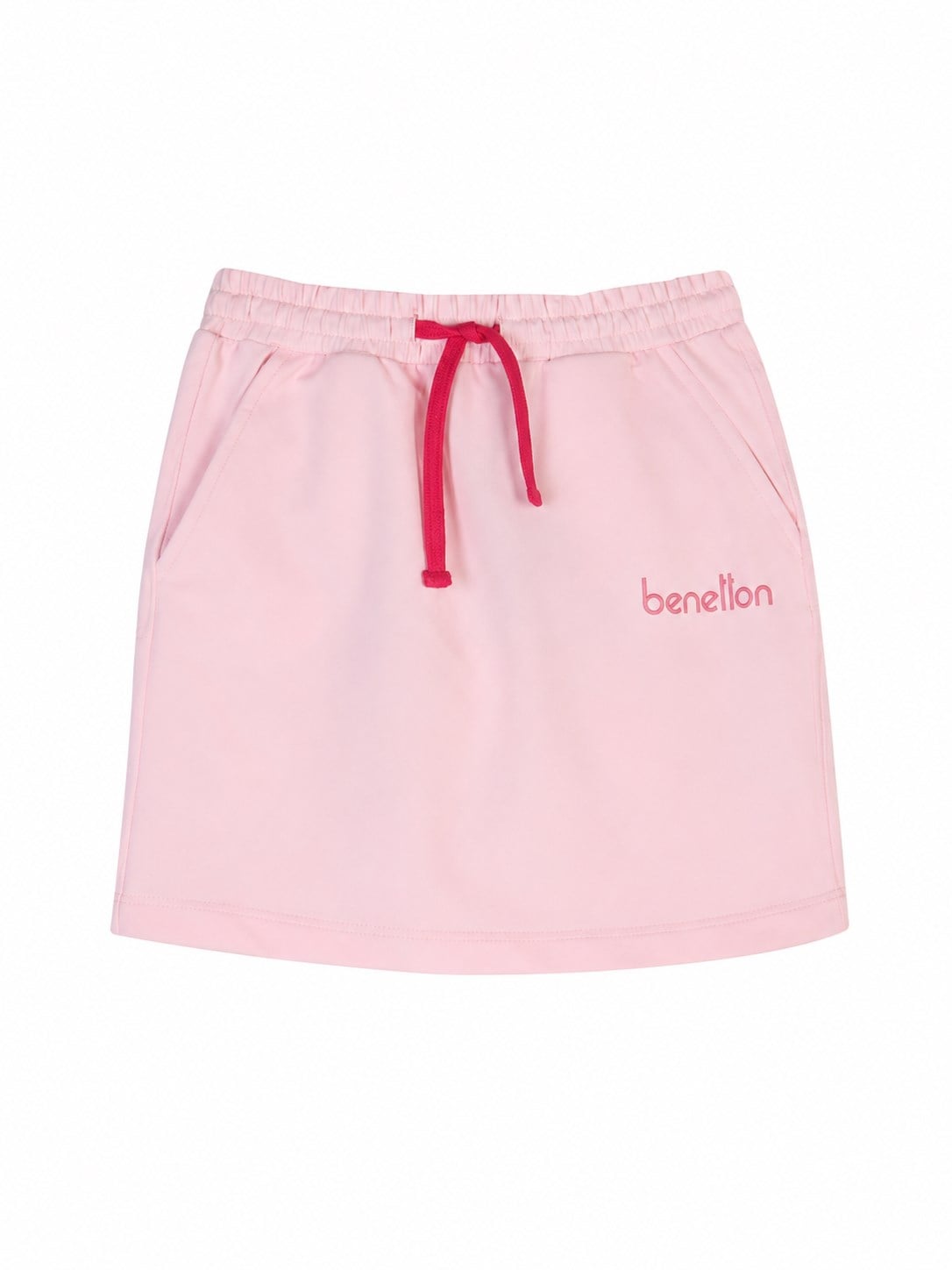 Benetton Kız Çocuk Pembe Beli Lastikli ve Bağcıklı Mini Etek 4-14 Yaş AÇIK PEMBE