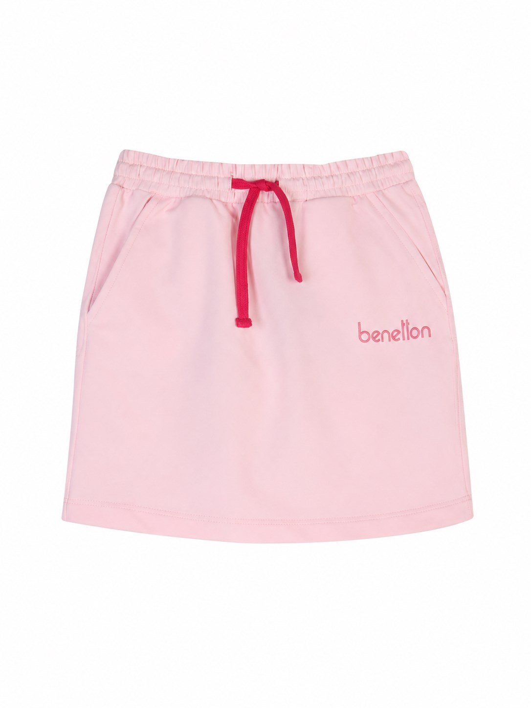 Benetton Kız Çocuk Pembe Beli Lastikli ve Bağcıklı Mini Etek 4-14 Yaş AÇIK PEMBE