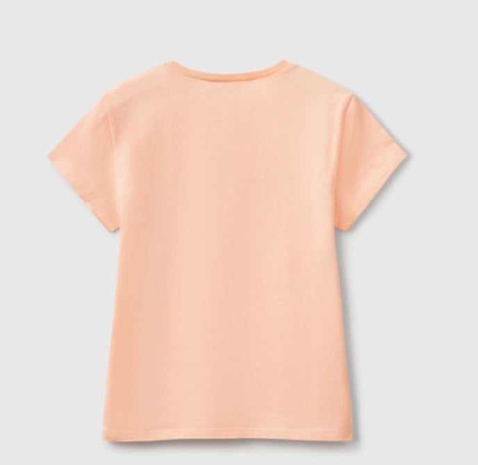Benetton Kız Çocuk Simli Logo Baskı Tişört 6-14 Yaş SOMON