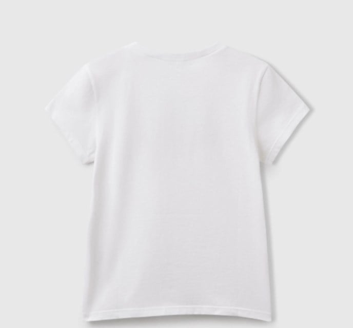 Benetton Kız Çocuk Simli Logo Baskı Tişört 6-14 Yaş BEYAZ