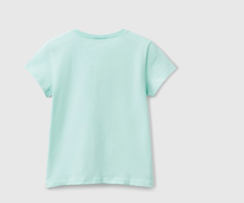 Benetton Kız Çocuk Simli Logo Baskı Tişört 6-14 Yaş MİNT