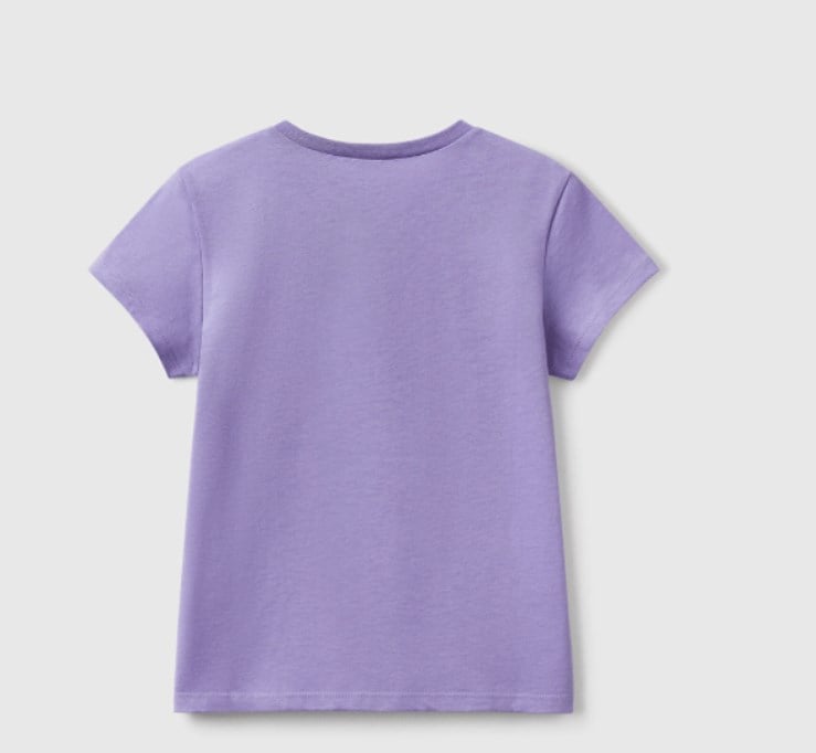 Benetton Kız Çocuk Simli Logo Baskı Tişört 6-14 Yaş MOR