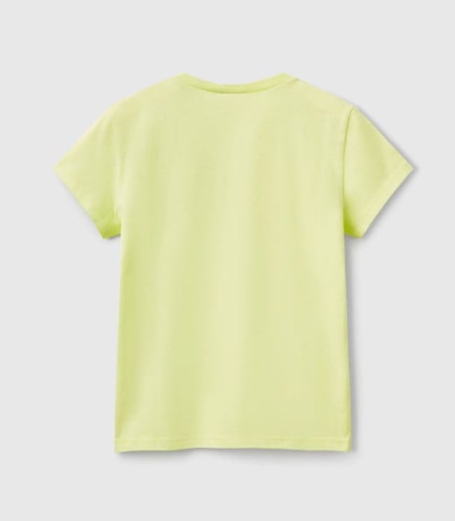 Benetton Kız Çocuk Simli Logo Baskı Tişört 6-14 Yaş SARI