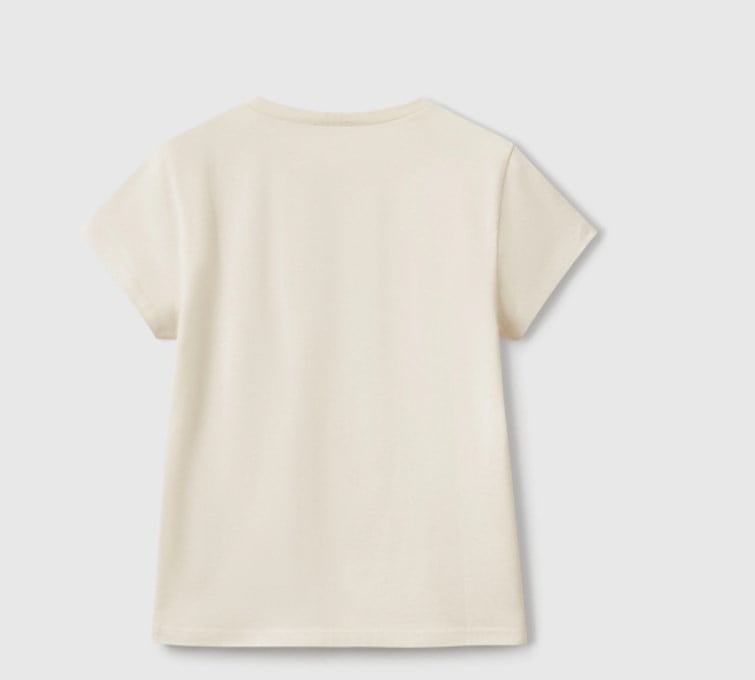 Benetton Kız Çocuk Simli Logo Baskı Tişört 6-14 Yaş BEJ