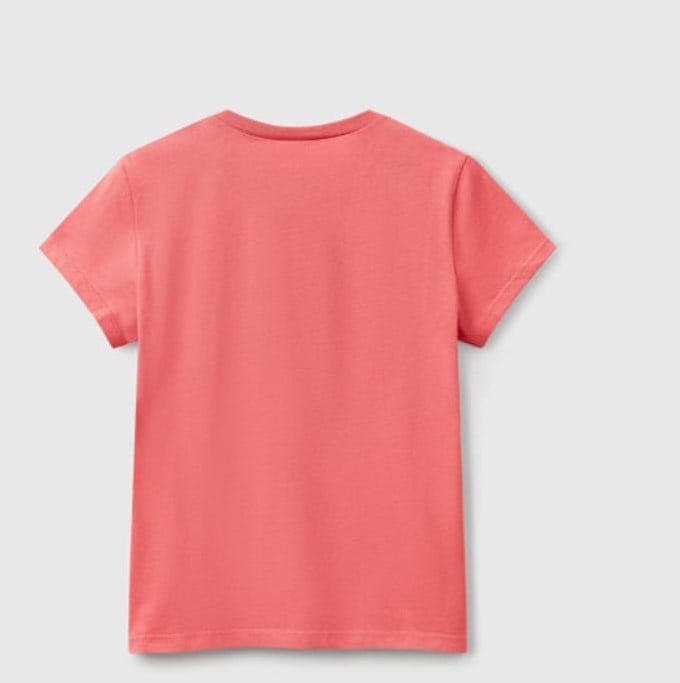 Benetton Kız Çocuk Simli Logo Baskı Tişört 6-14 Yaş PEMBE