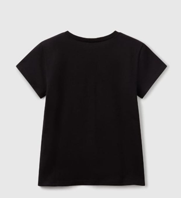 Benetton Kız Çocuk Simli Logo Baskı Tişört 6-14 Yaş SİYAH