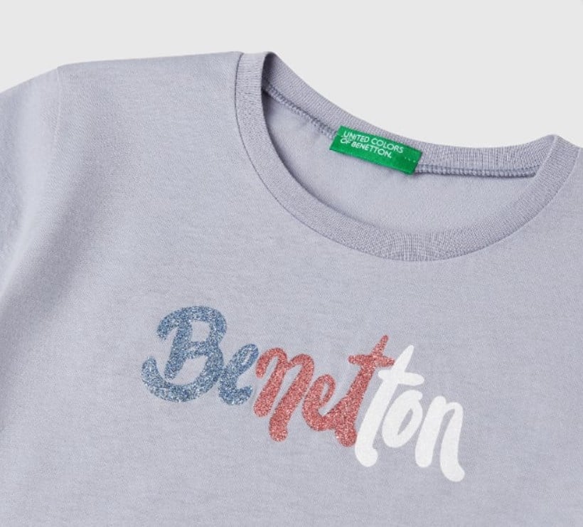Benetton Kız Çocuk Simli Logo Baskı Tişört 6-14 Yaş LİLA
