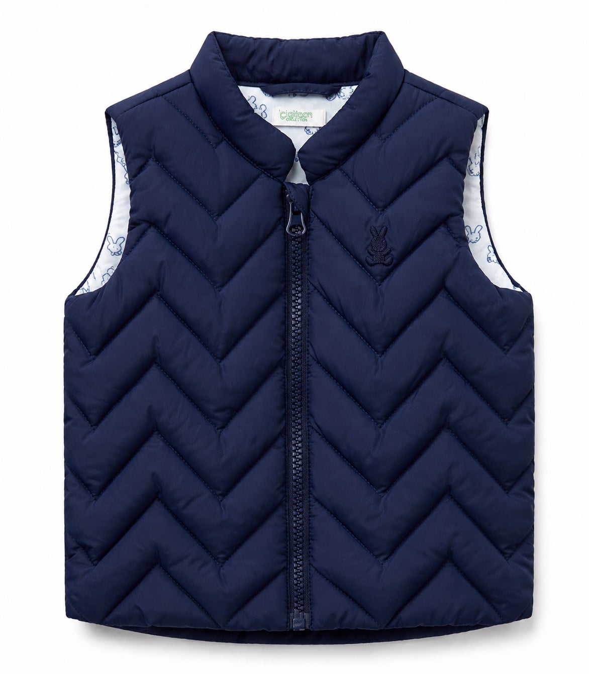 Benetton Unisex Bebek Zikzak Dikişli Mandarin Yaka Şişme Yelek 1-24 Ay LACİVERT