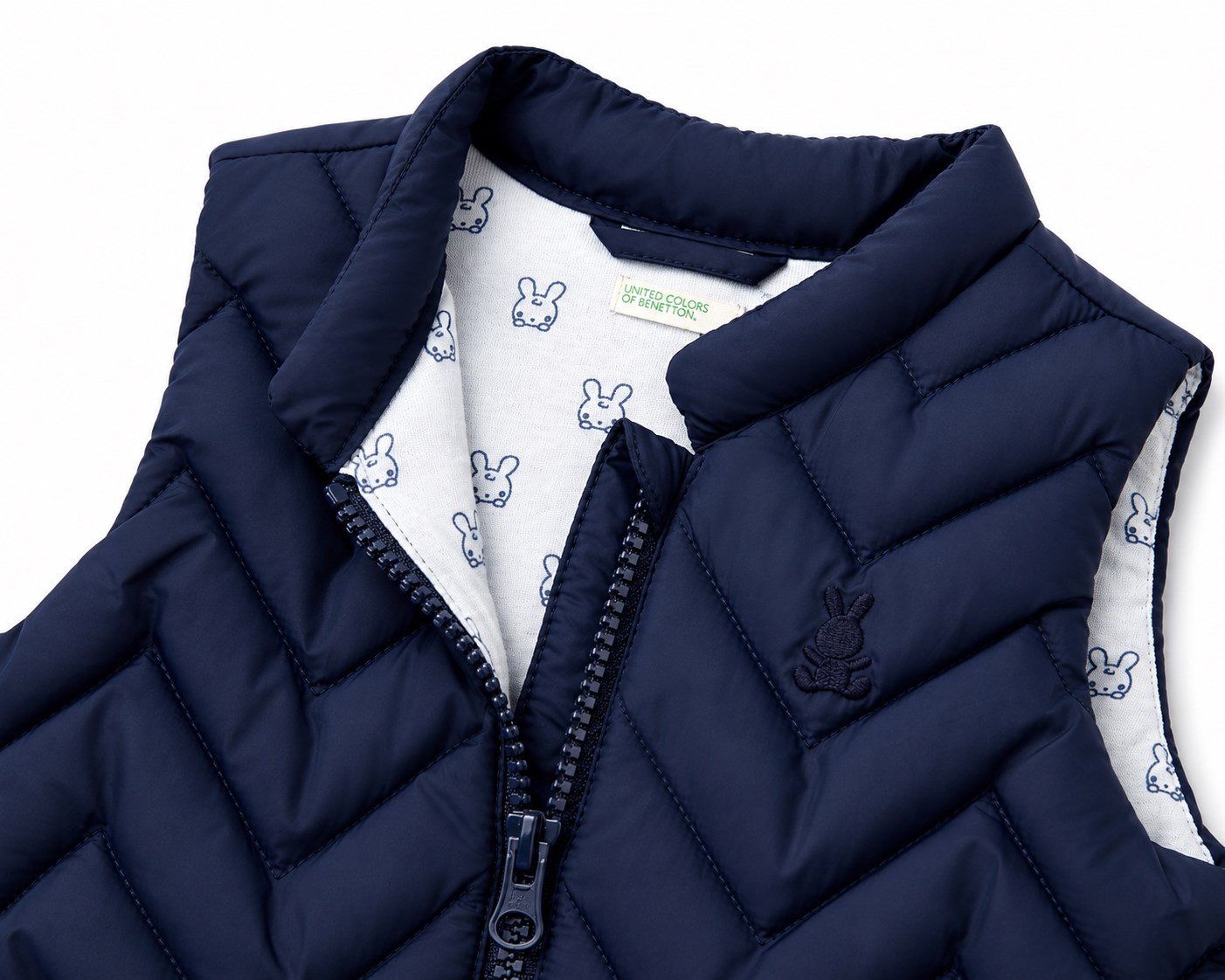 Benetton Unisex Bebek Zikzak Dikişli Mandarin Yaka Şişme Yelek 1-24 Ay LACİVERT