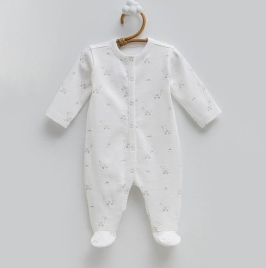 Caramell Desenli Kız Bebek %100 Pamuklu Patikli Bebek Tulum 0-3 Ay EKRU