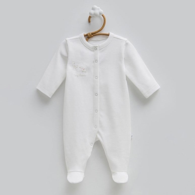 Caramell Desenli Kız Bebek %100 Pamuklu Patikli Bebek Tulum 0-3 Ay EKRU