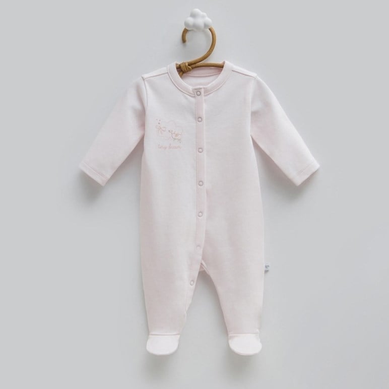 Caramell Desenli Kız Bebek %100 Pamuklu Patikli Bebek Tulum 0-3 Ay PEMBE