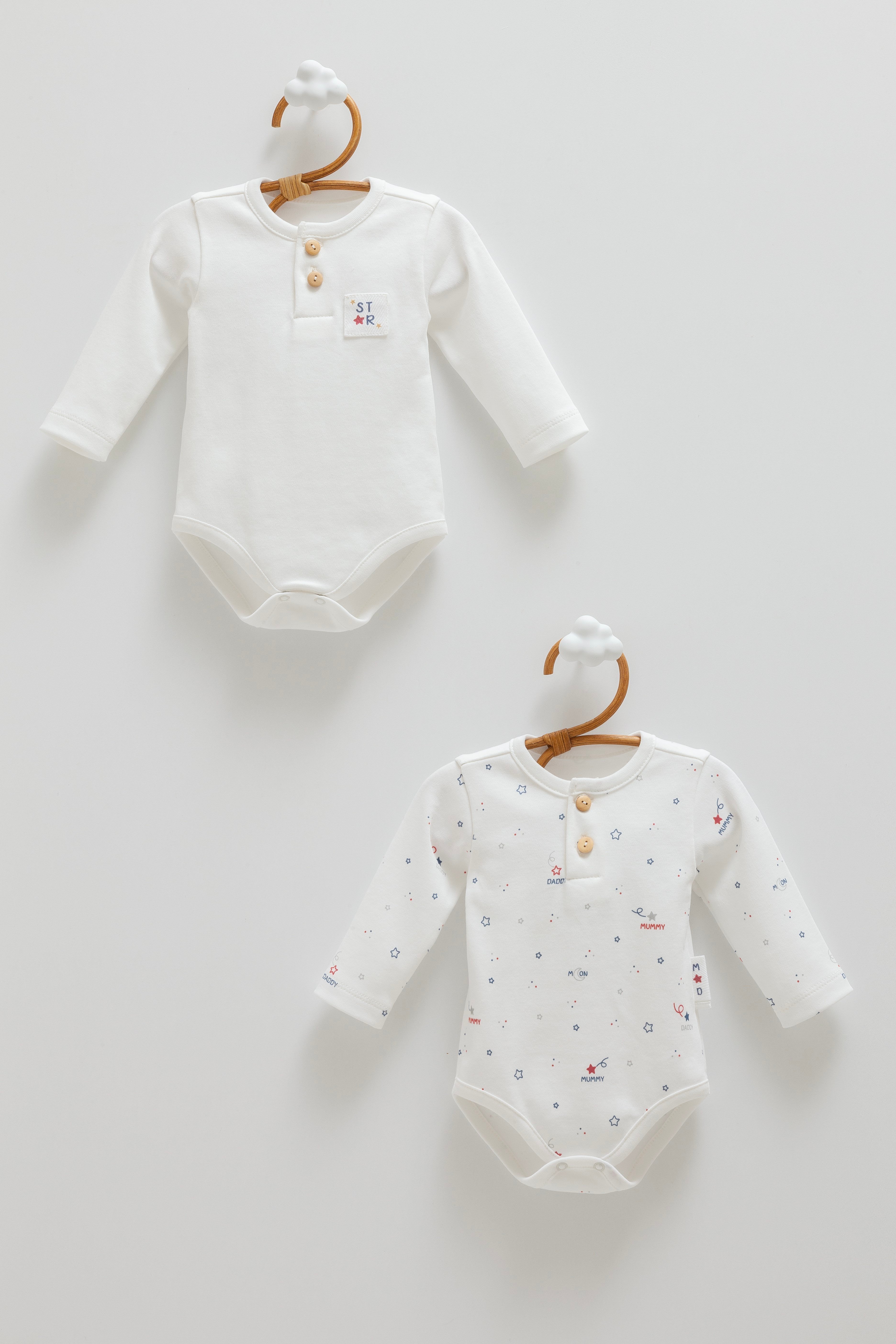 Caramell Erkek Bebek 2'li Unisex Bebek Çıtçıtlı Body Seti - %100 Pamuk 0-9 Ay EKRU