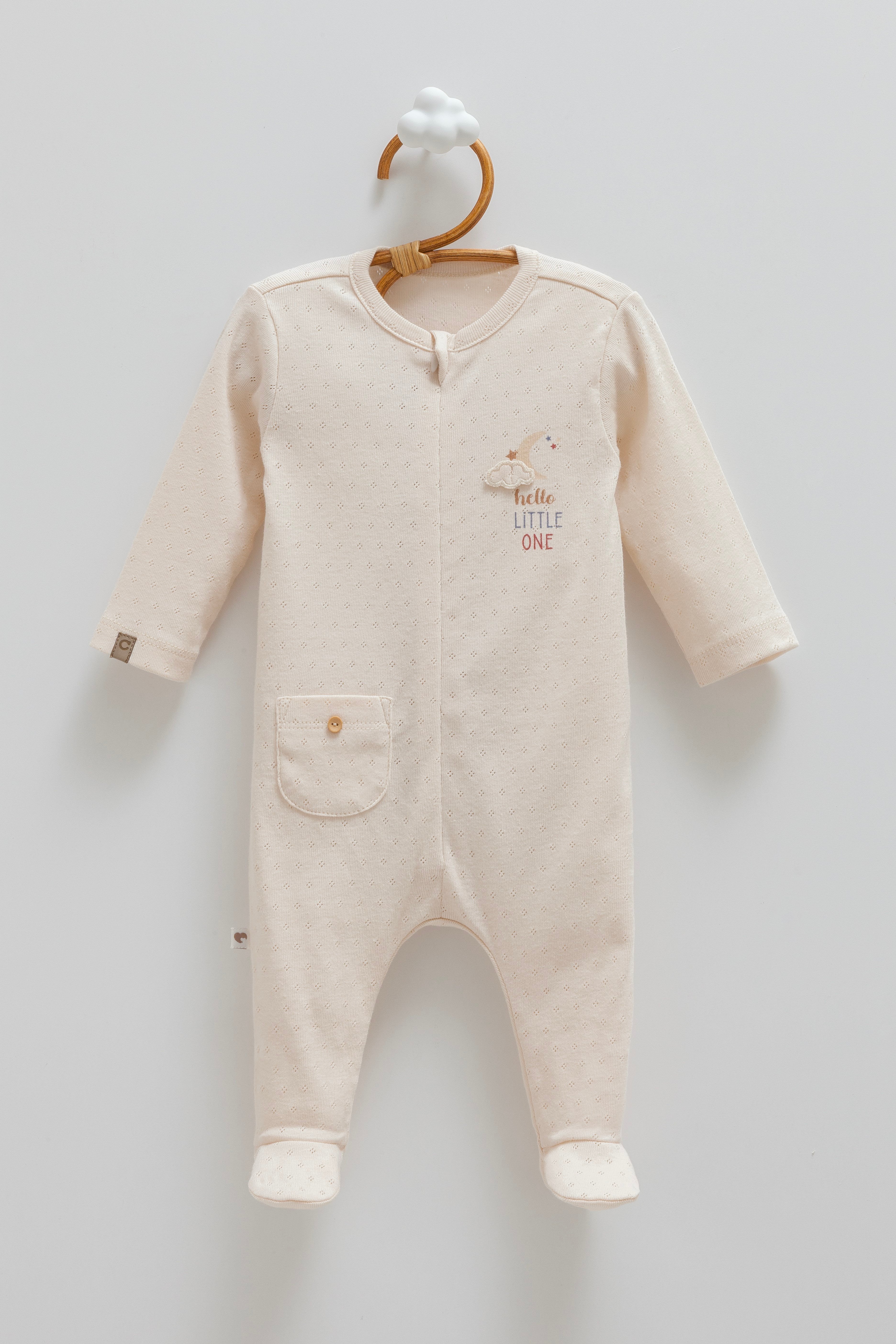 Caramell Erkek Bebek Ay Baskılı Patikli Tulum 0-9 Ay BEJ