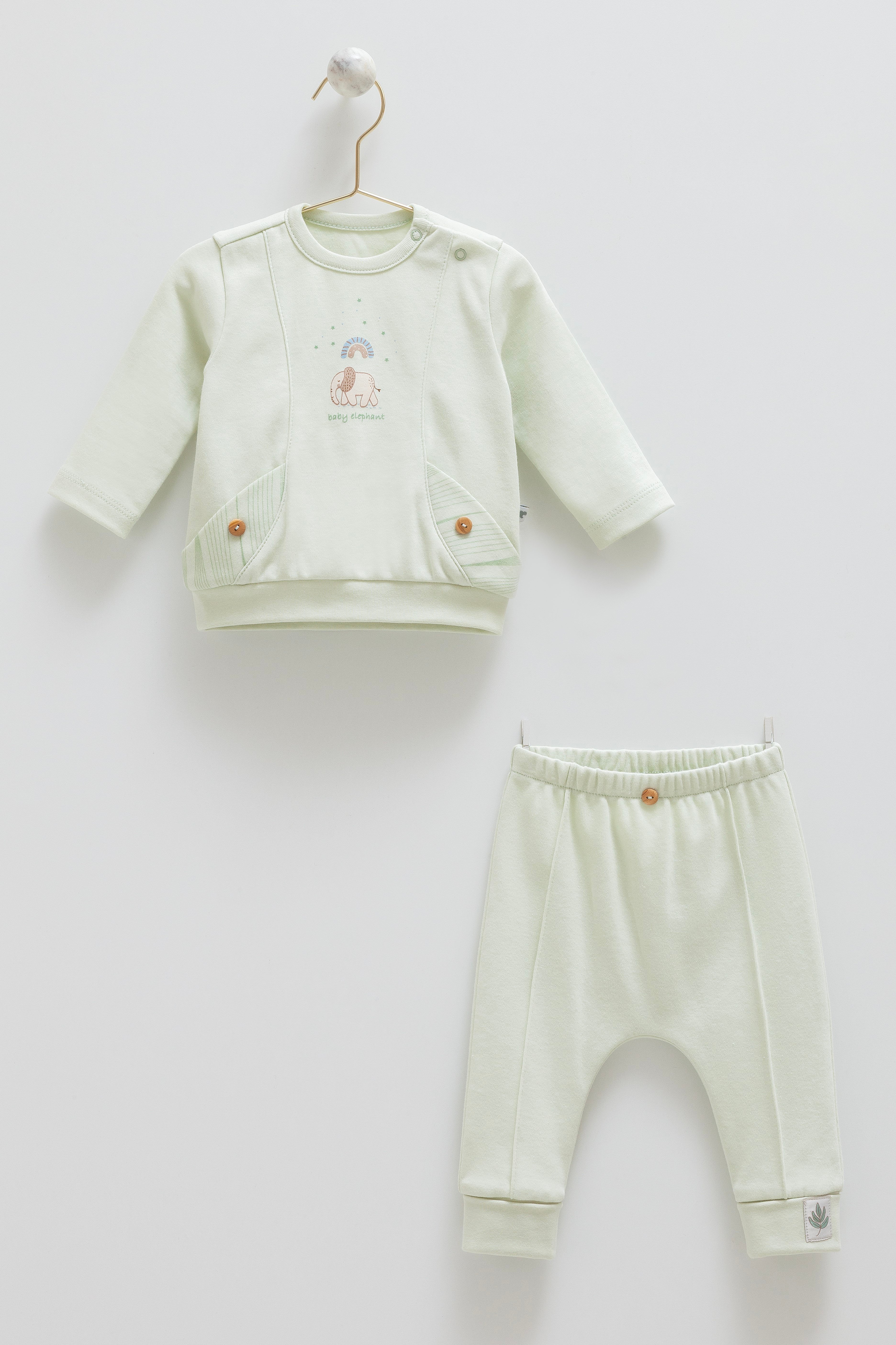 Caramell Erkek Bebek Fil Baskı Cepli i 2 li Takım 3-18 Ay YEŞİL