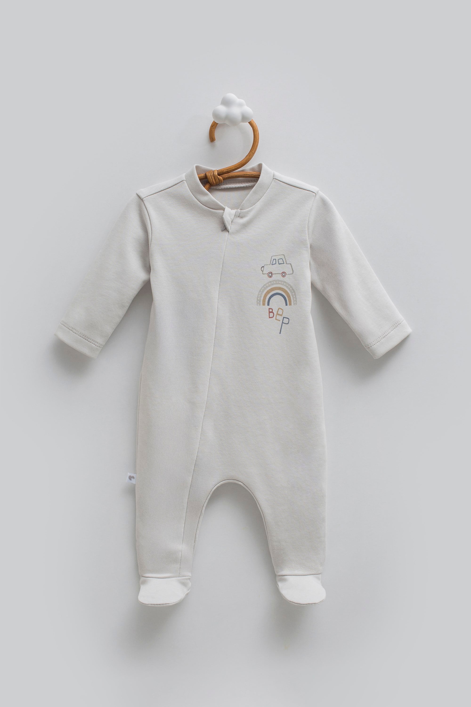 Caramell Erkek Bebek Gökkuşağı Araba Baskı Patikli Tulum 0-9  Ay GRİ