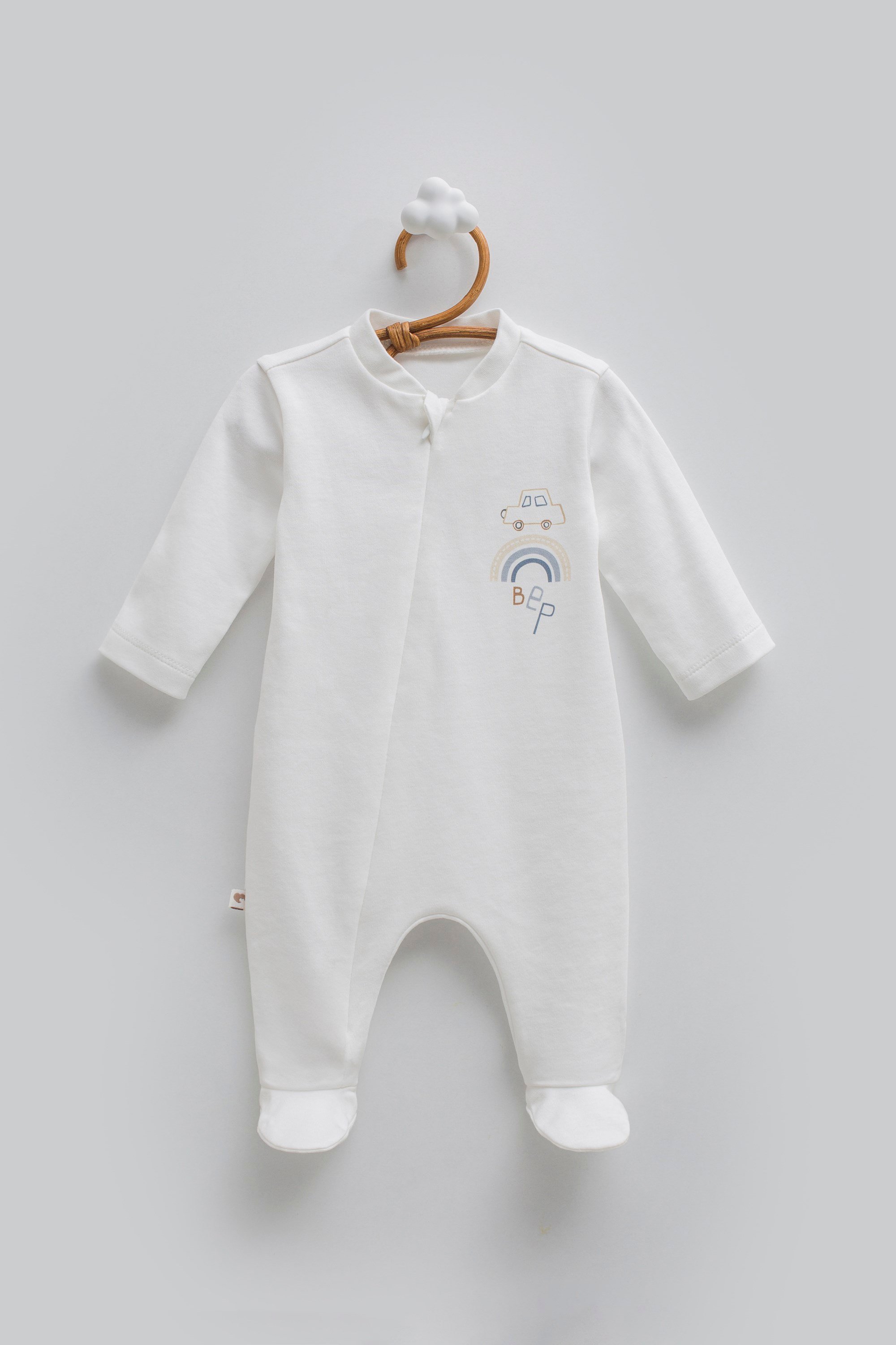 Caramell Erkek Bebek Gökkuşağı Araba Baskı Patikli Tulum 0-9  Ay EKRU