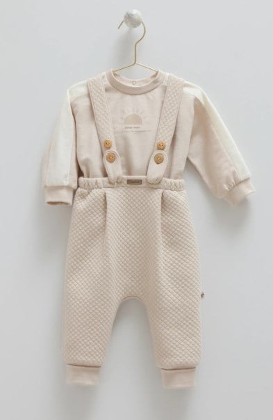 Caramell Erkek Bebek Güneş Baskı Pantolon Askılı 2 li Takım 3-18 Ay KAHVE