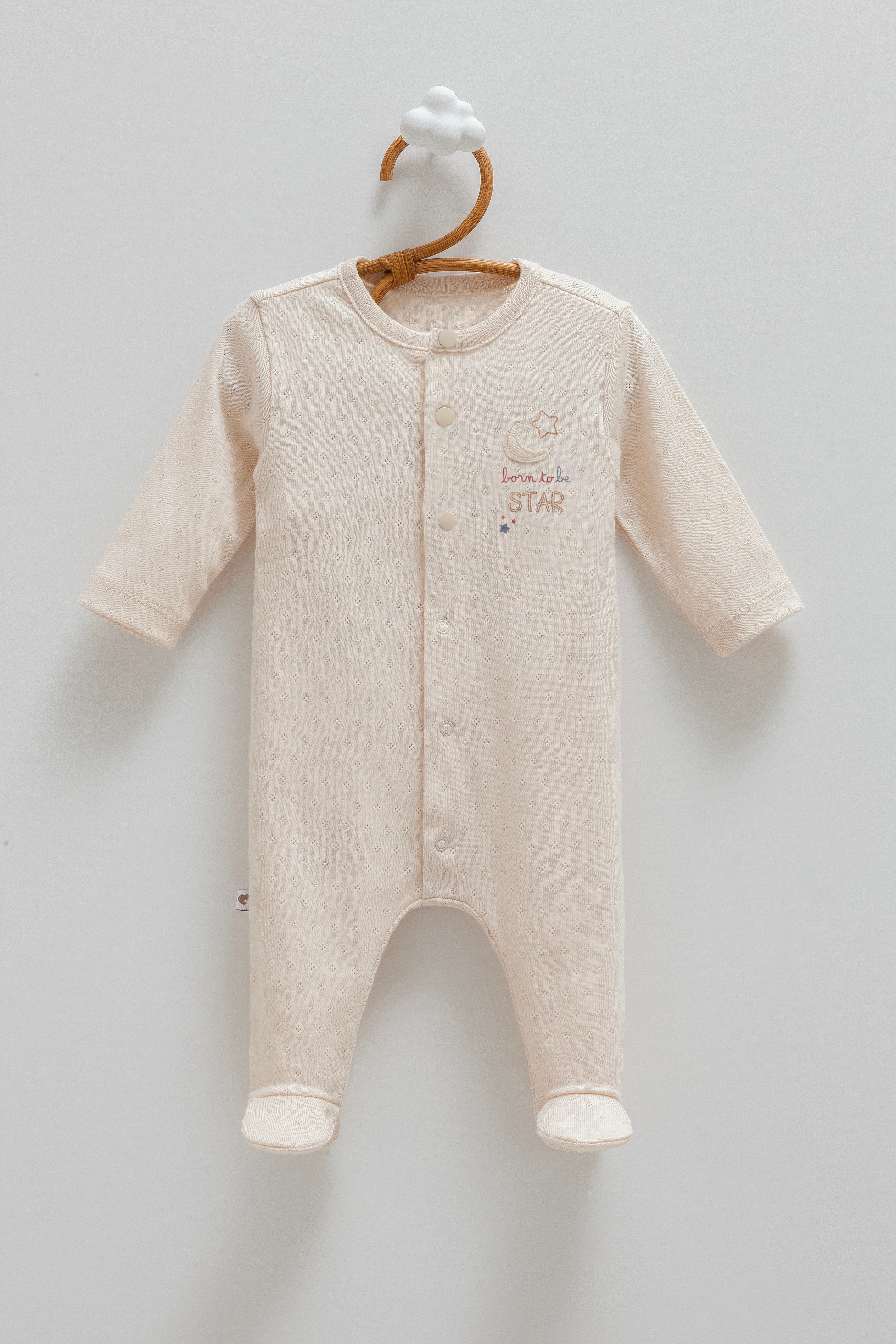 Caramell Erkek Bebek Star Baskılı Çıtçıtlı Patikli Tulum 0-9 Ay BEJ