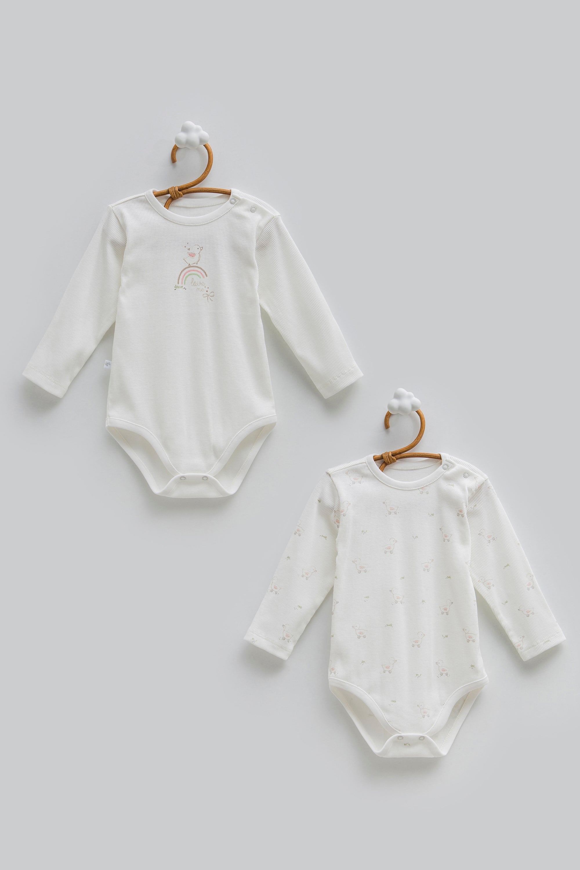Caramell Kız Bebek  Cute Rabbit Omuz Detaylı İkili Çıtçıtlı Body 9-24 Ay EKRU