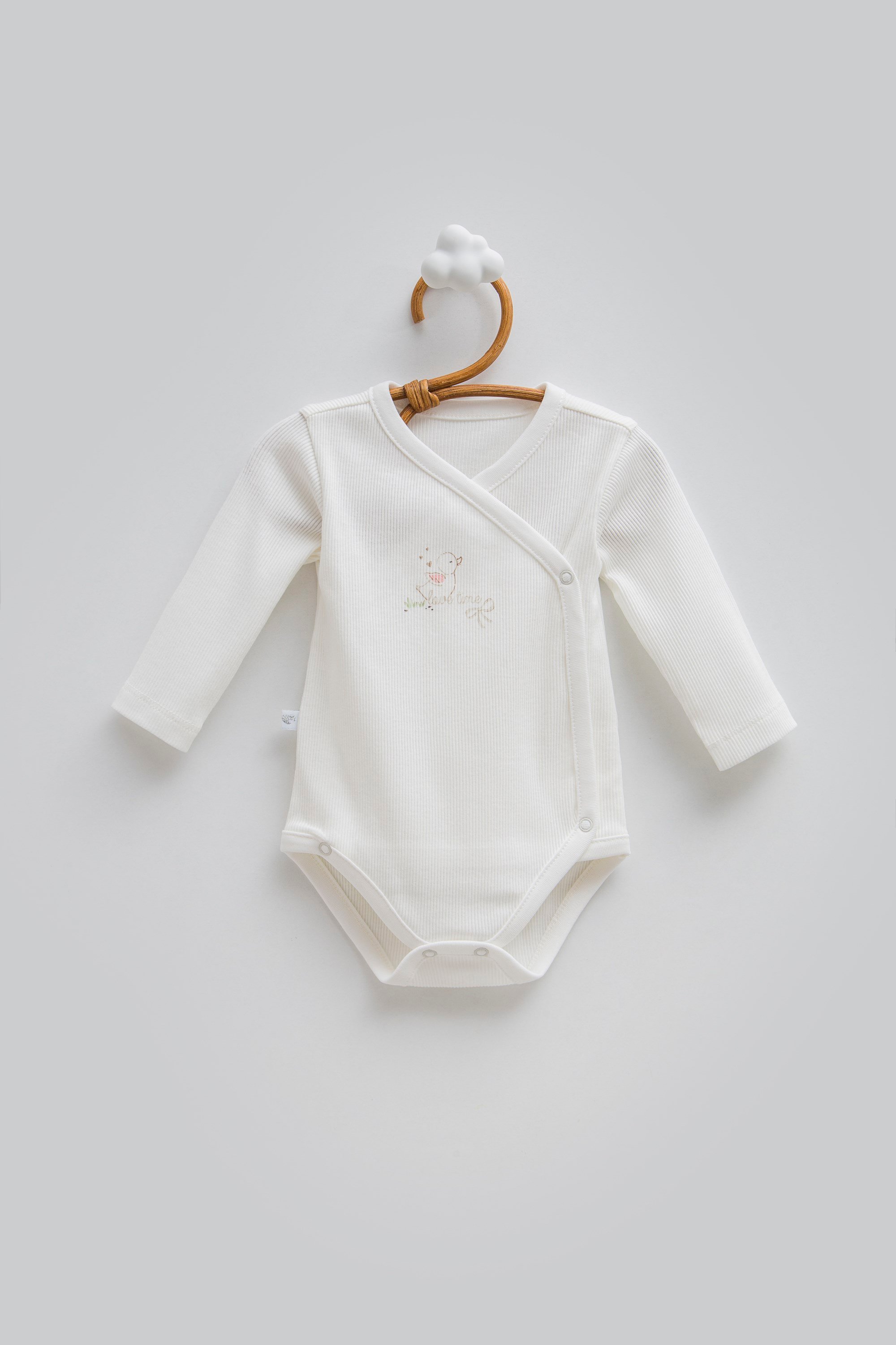 Caramell Kız Bebek Kruvaze Body Zarf Yaka Uzun Kol 0-9 Ay EKRU
