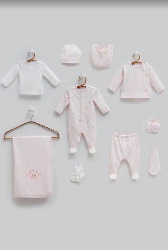 Caramell Kız Bebek Kuş Baskı 10 Parça Hastane Çıkışı 0-3 Ay PEMBE