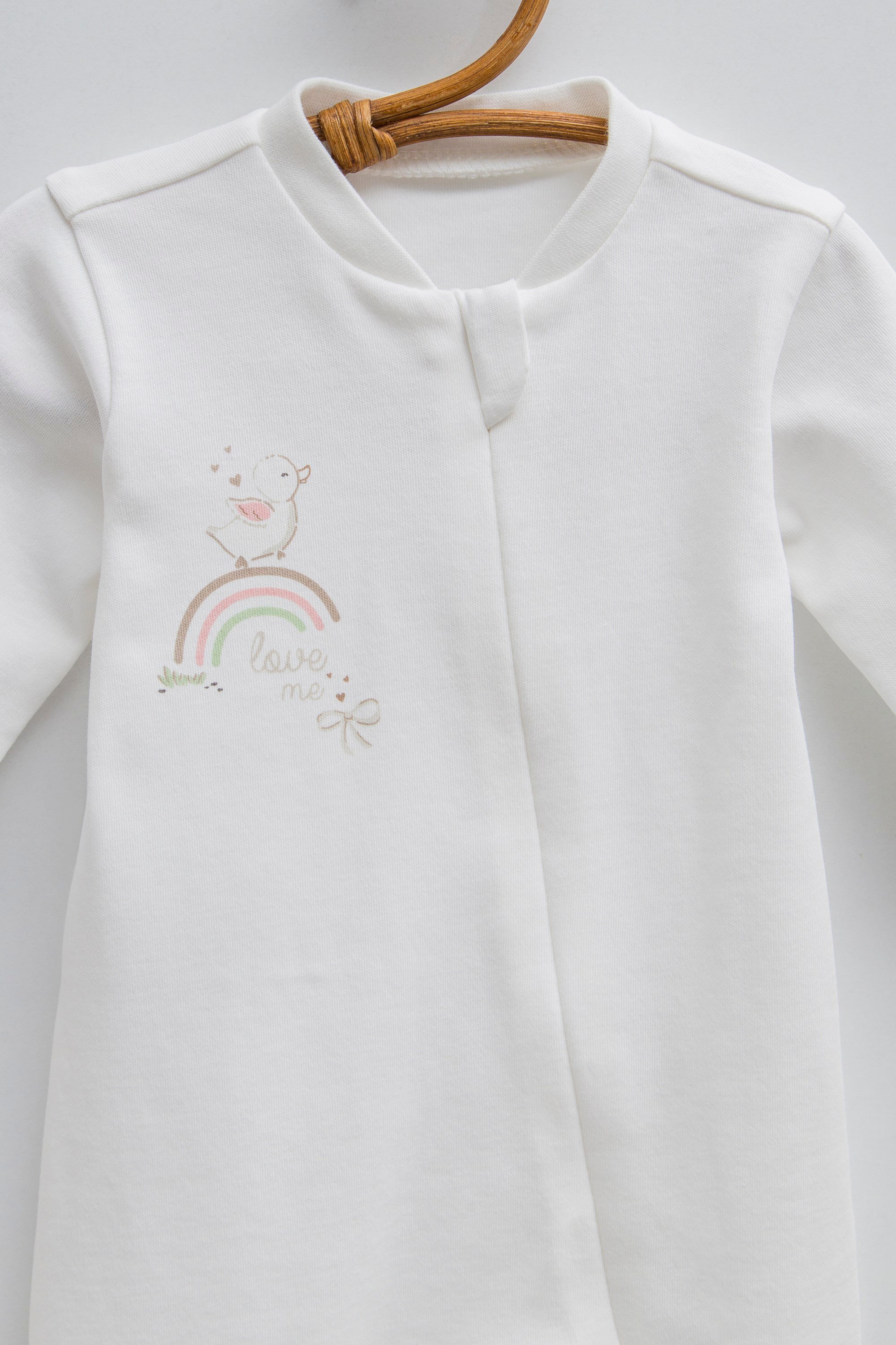 Caramell Kız Bebek  Love Time Gökkuşağı Nakışlı Kız Bebek Patikli Tulum 0-6 Ay EKRU