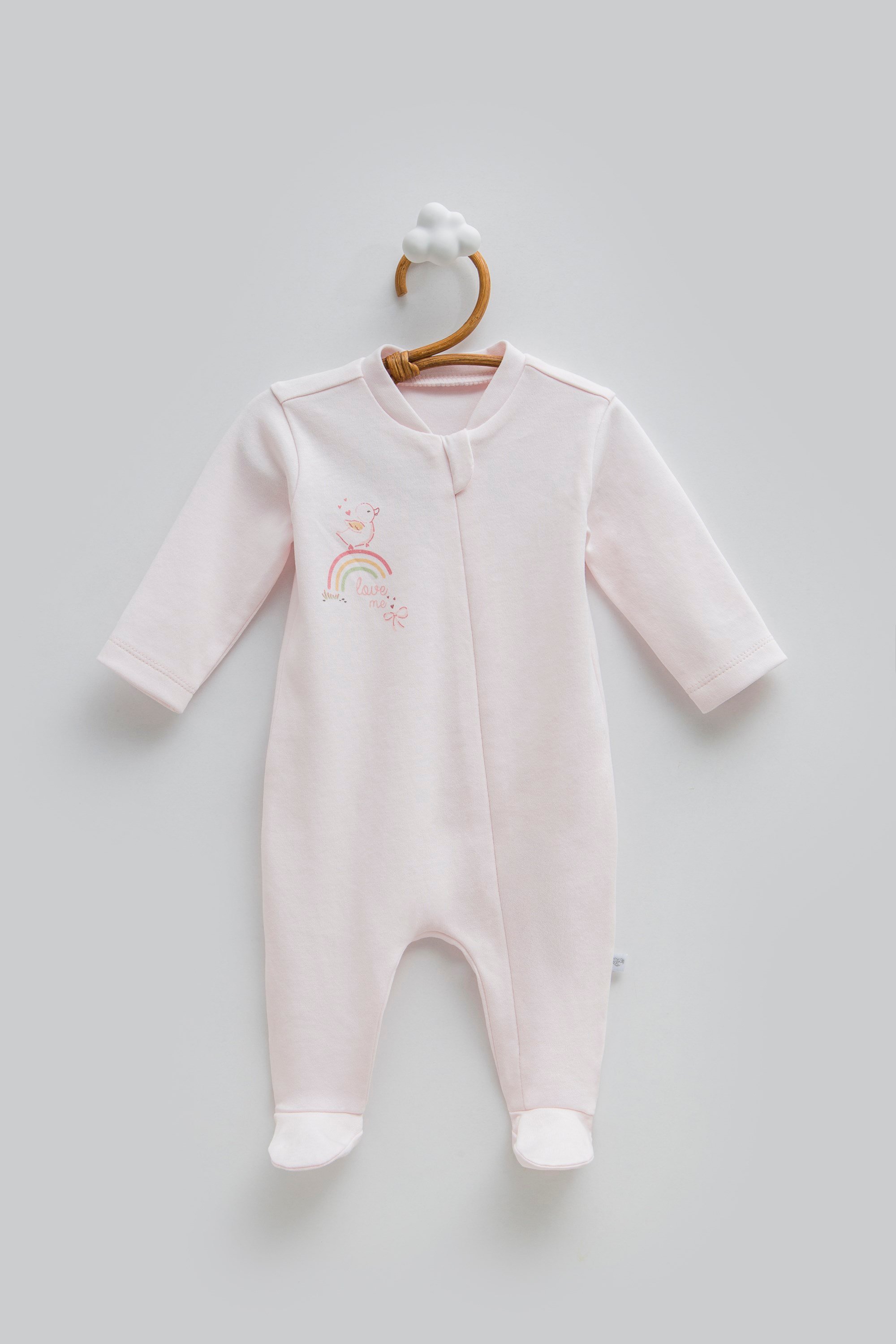 Caramell Kız Bebek  Love Time Gökkuşağı Nakışlı Kız Bebek Patikli Tulum 0-6 Ay PEMBE