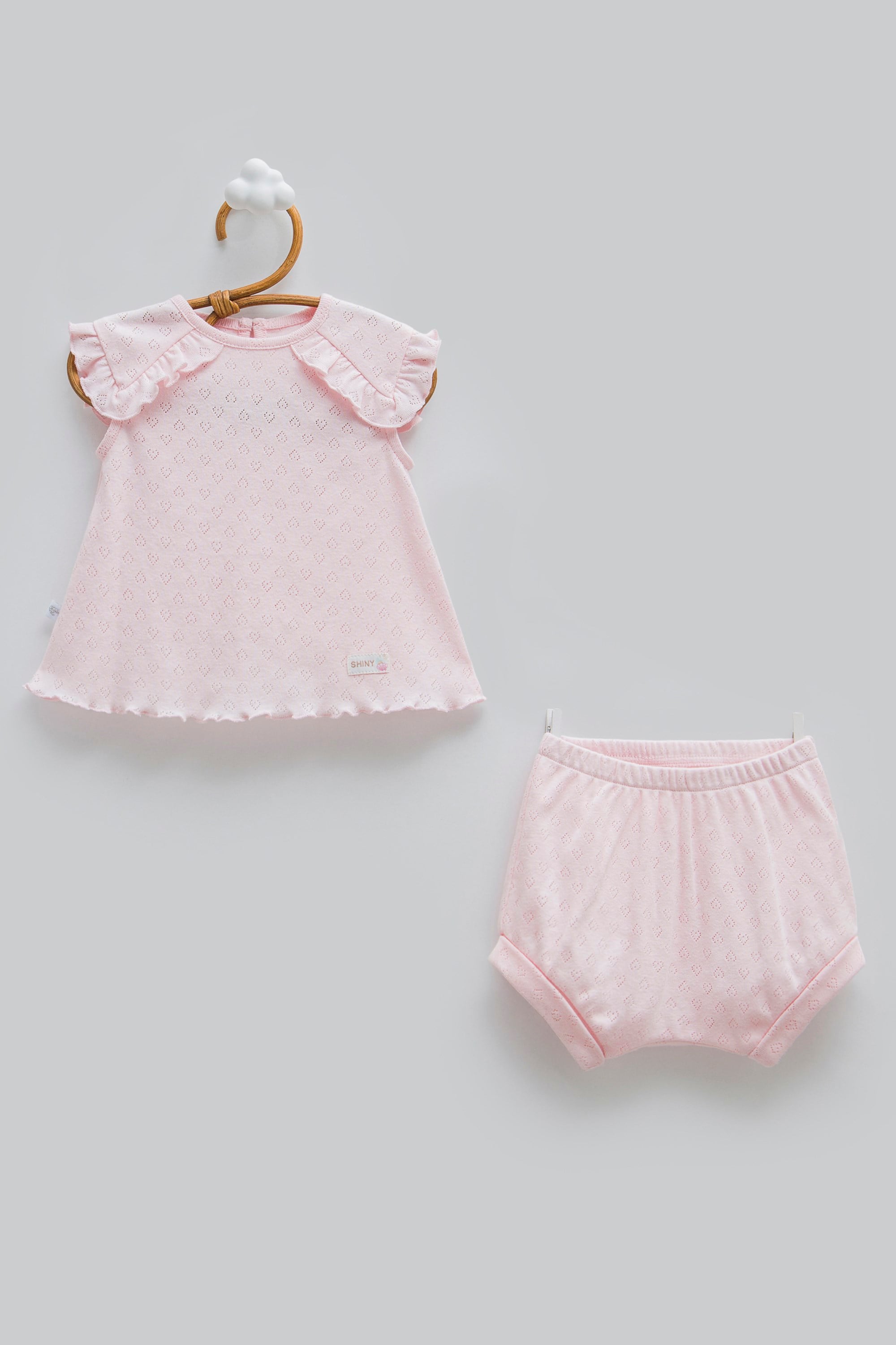 Caramell Kız Bebek Yaka Detaylı Şortlu 2li Takım 1-12 Ay PEMBE