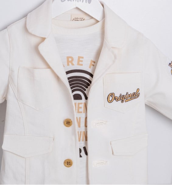 Cumino Erkek Bebek Keten Blazer Ceketli 3lü Takım 9-24 Ay EKRU