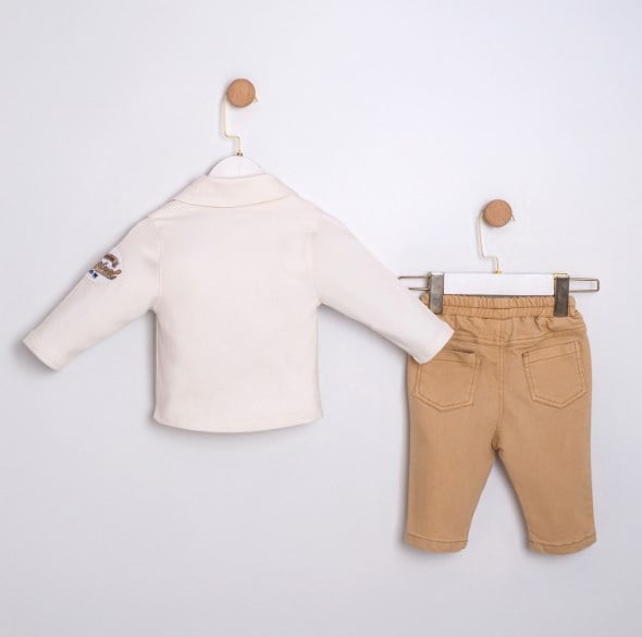 Cumino Erkek Bebek Keten Blazer Ceketli 3lü Takım 9-24 Ay EKRU