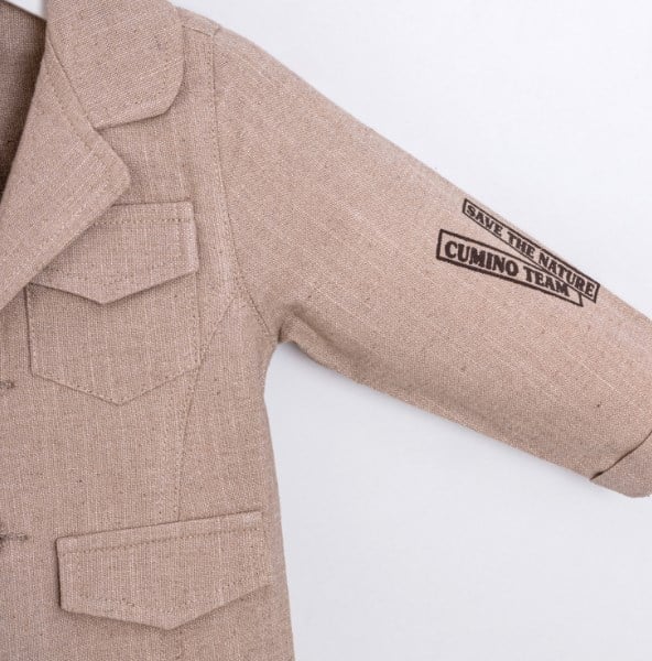 Cumino Erkek Çocuk Keten Blazer 3lü Takım 9-24 Ay BEJ