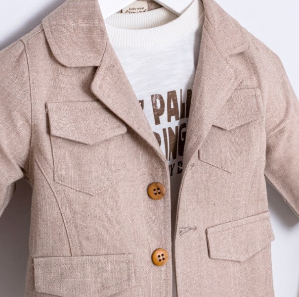Cumino Erkek Çocuk Keten Blazer 3lü Takım 9-24 Ay BEJ