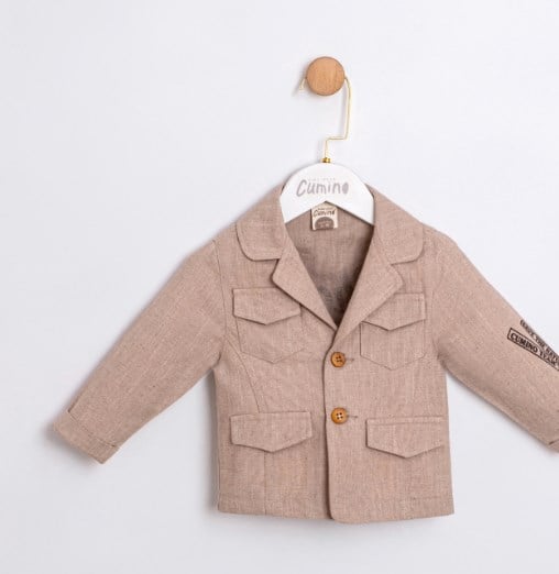 Cumino Erkek Çocuk Keten Blazer 3lü Takım 9-24 Ay BEJ