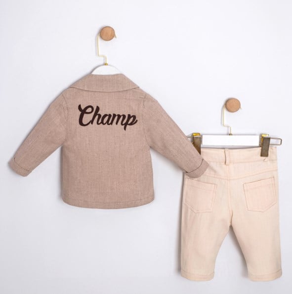 Cumino Erkek Çocuk Keten Blazer 3lü Takım 9-24 Ay BEJ