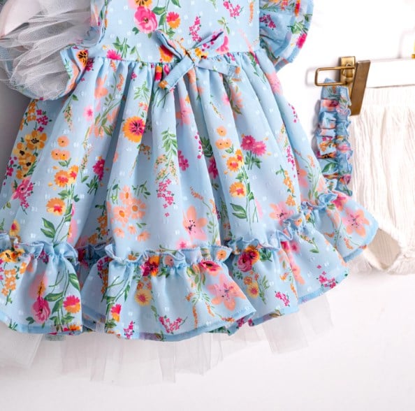 Cumino Kız Bebek Zıbınlı  Kolları Fırfırlı Elbise 9-24 Ay MAVİ