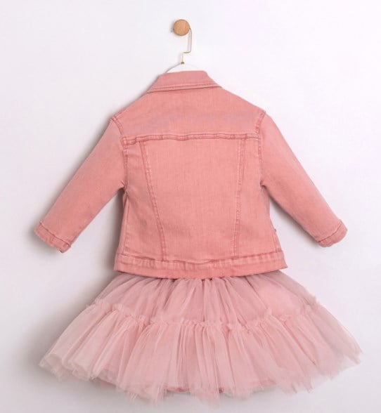 Cumino Kız Çocuk Kot Ceketli Tütü Etekli 3Lü Takım 2-5 Yaş PEMBE