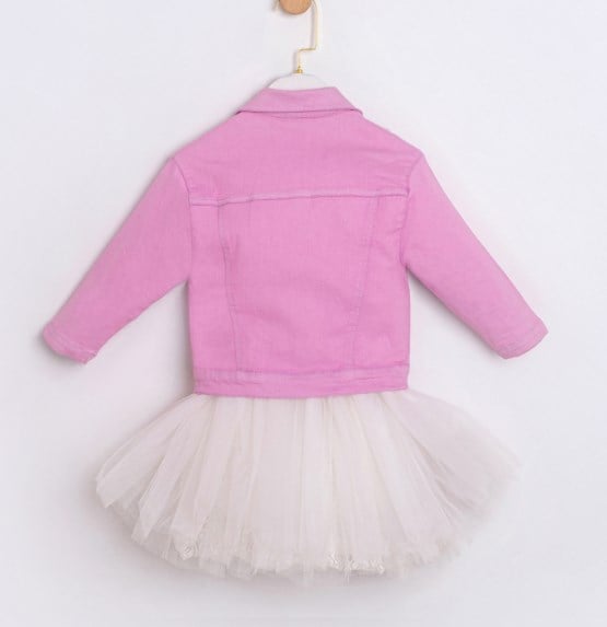 Cumino Kız Çocuk Kot Ceketli Tütü Etekli 3 lü Takım 2-5 Yaş PEMBE