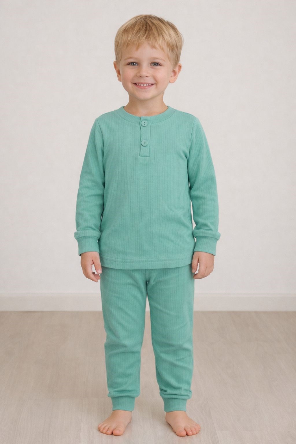 Elmas Erkek Çocuk Fitilli Pijama Takımı 1-9 Yaş YEŞİL