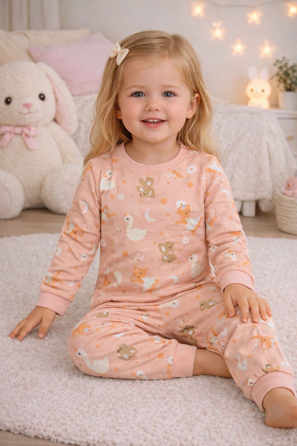 Elmas Kız Çocuk Balerin Tilki  Baskı Pijama Takımı 1-9 Yaş ÇOK RENKLİ