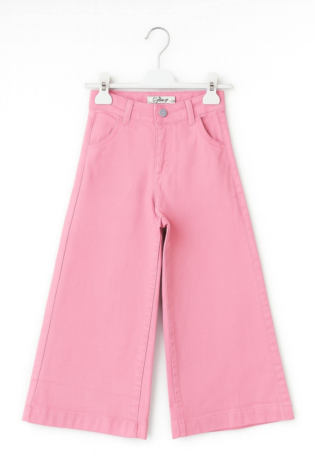 Escabel Kız Çocuk Basic Bol Paça Kot Pantolon 4-14 Yaş PEMBE