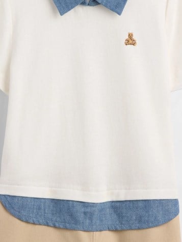 GAP Bebek Beyaz Brannan Bear Nakışlı Chambray Polo Yaka Tulum 0-24 Ay BEYAZ