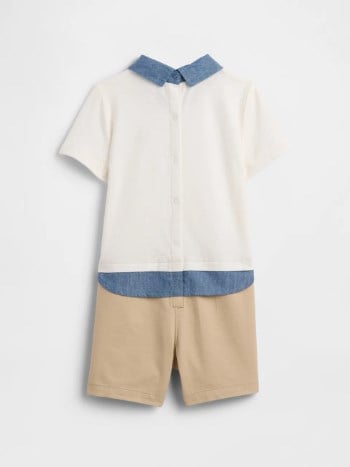 GAP Bebek Beyaz Brannan Bear Nakışlı Chambray Polo Yaka Tulum 0-24 Ay BEYAZ