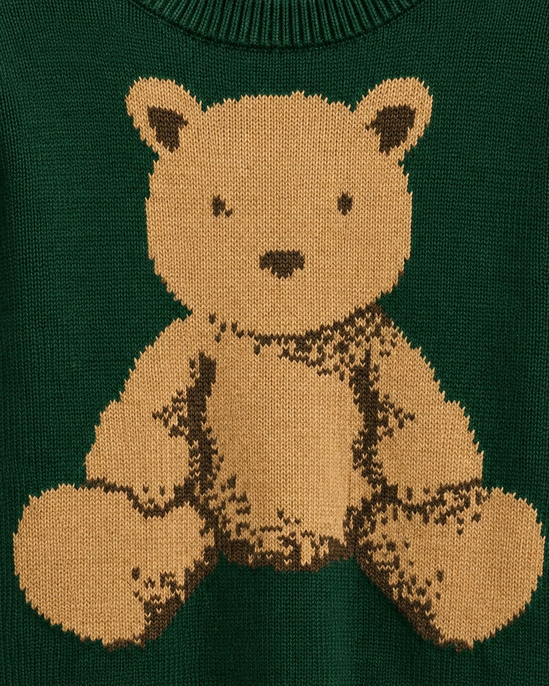 GAP Erkek Bebek Intarsia Ayıcık Desenli Örme Kazak 0-6 Yaş YEŞİL