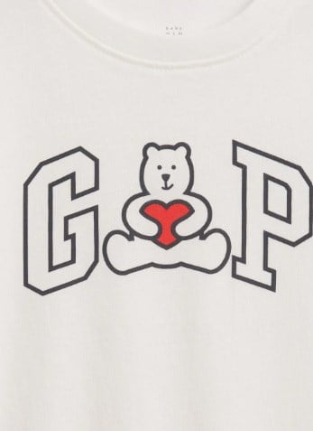 Gap Erkek Bebek Logo Ayıcık Baskı Kısa Kollu Tişört 0-5 Yaş BEYAZ