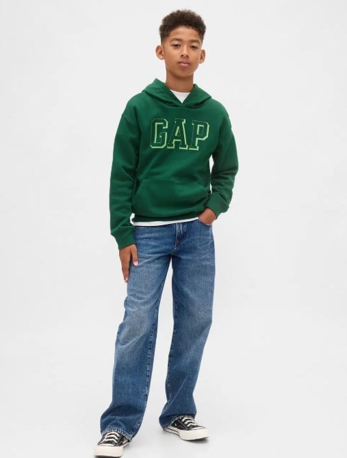 Gap Erkek Çocuk Neon Baskılı Kapşonlu Sweatshirt 4-16 Yaş YEŞİL